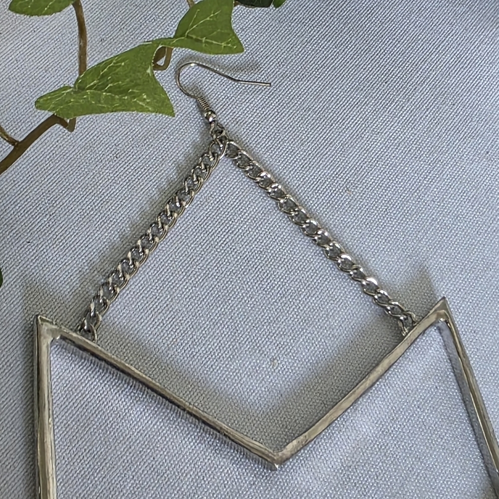 Large Statement Silver Geometric Drop Earrings - image 3